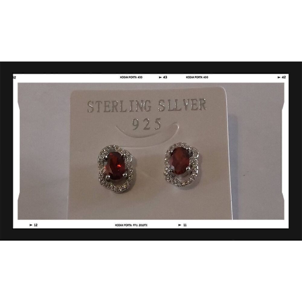 Elegant 2.5 Ct. Genuine Oval Garnet & Micropave White Sapphire Halo Stud Earring